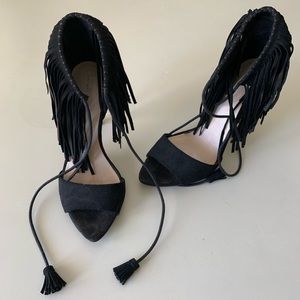 Zara Fringe Top Ankle Wrap Heels